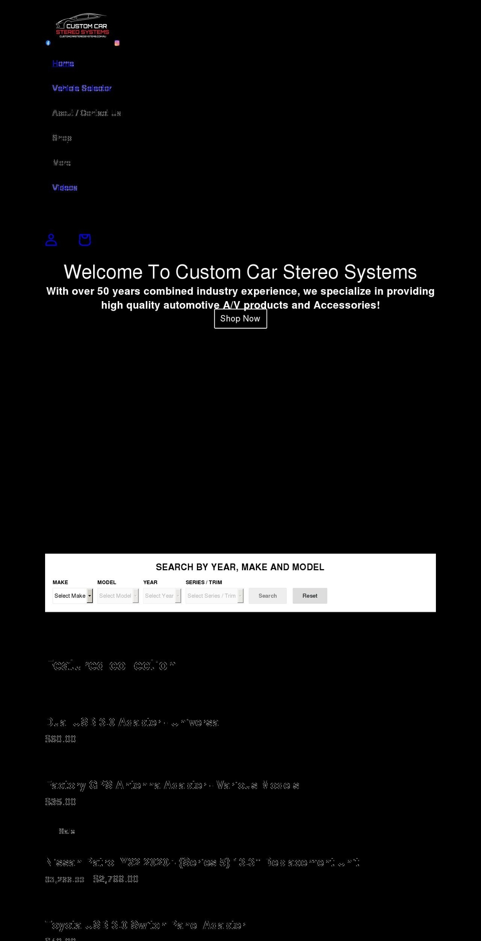 customcarstereosystems.com.au shopify website screenshot