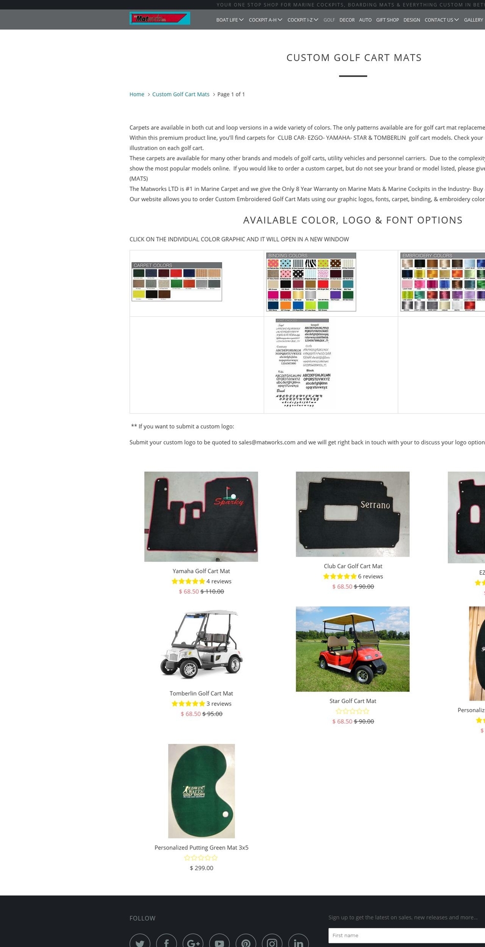 customcartmats.com — Shopify storefront screenshot