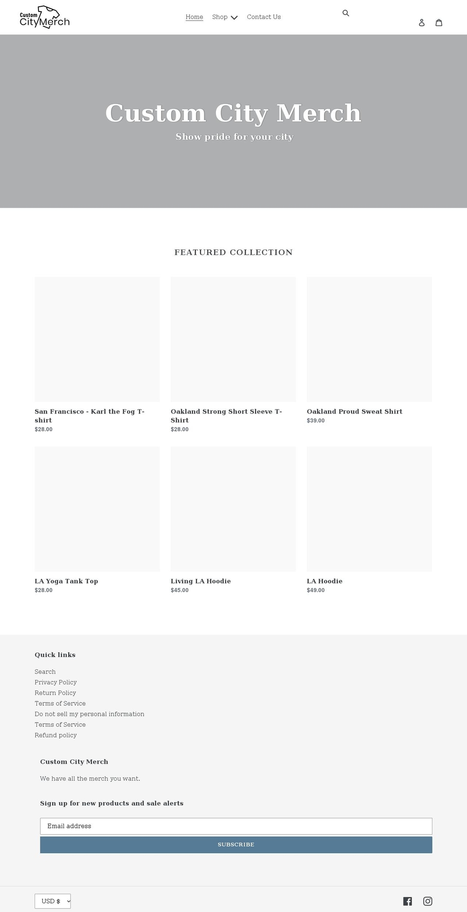 customcitymerch.com shopify website screenshot