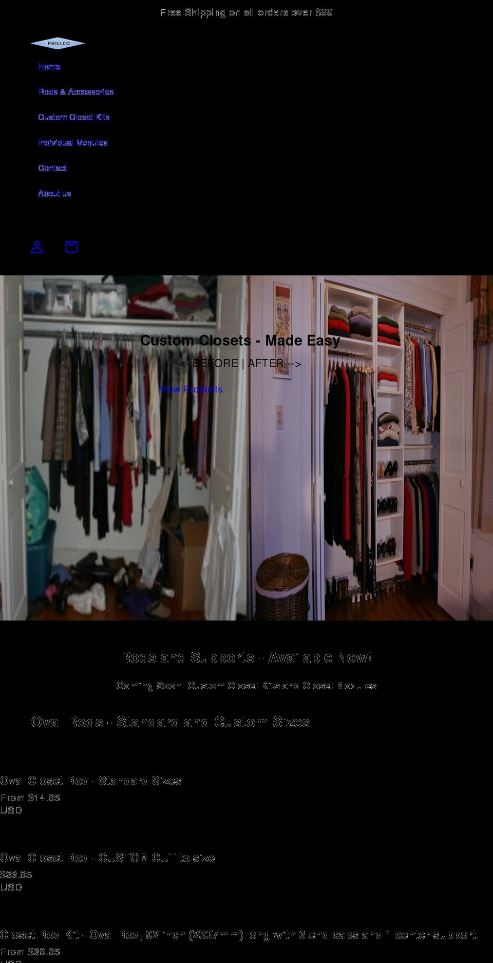 customclosetsonline.com shopify website screenshot