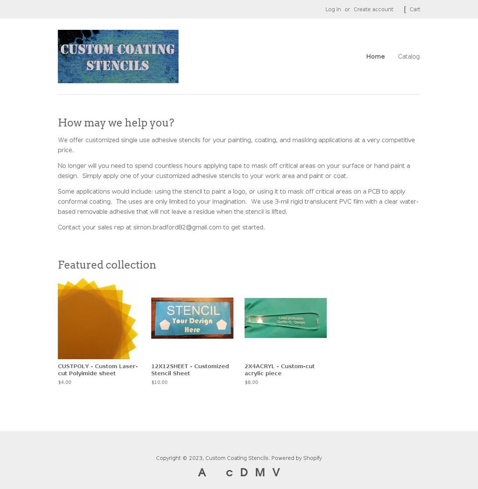 customcoatingstencils.com — Shopify storefront screenshot