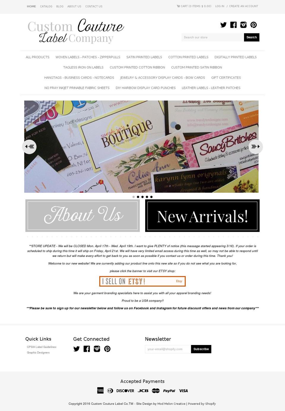 customcouturelabelcompany.com shopify website screenshot