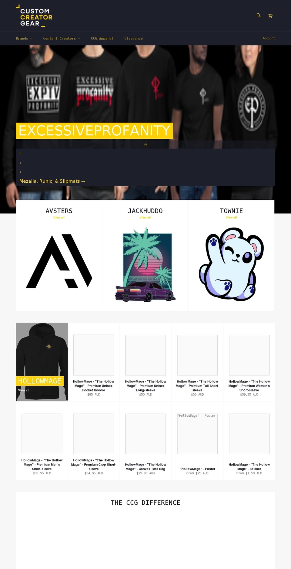 customcreatorgear.com.au shopify website screenshot