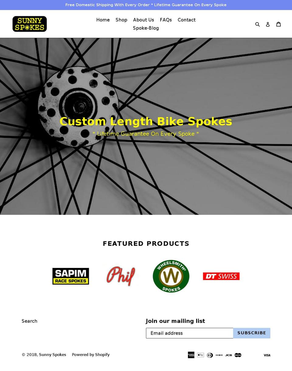customcutbicyclespokes.com — Shopify storefront screenshot