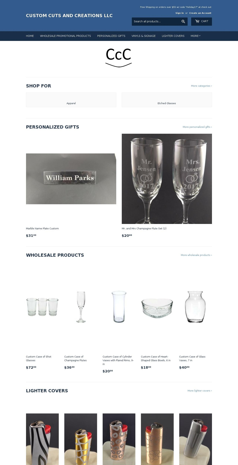 customcutsandcreations.com shopify website screenshot