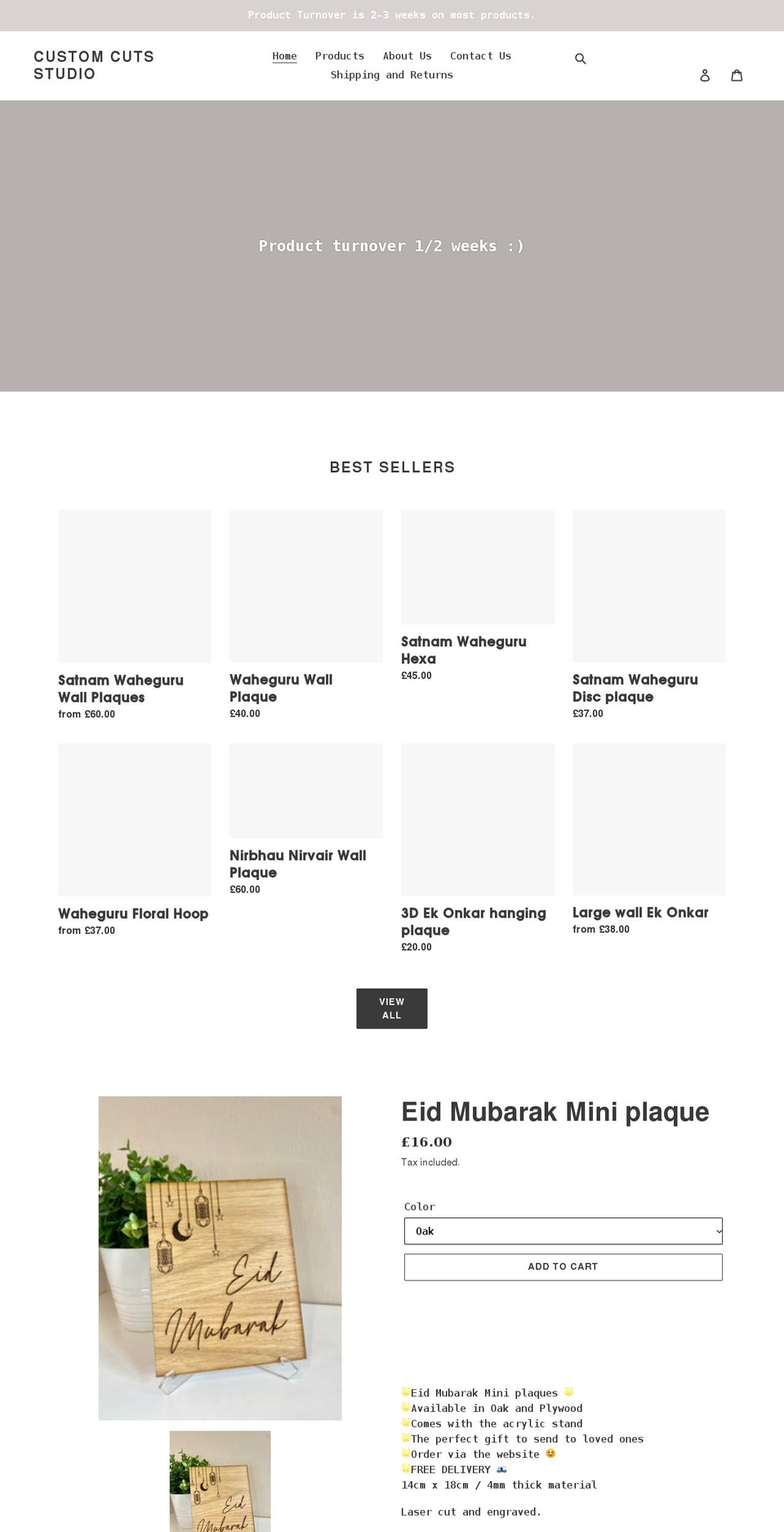 customcutsstudio.co.uk shopify website screenshot