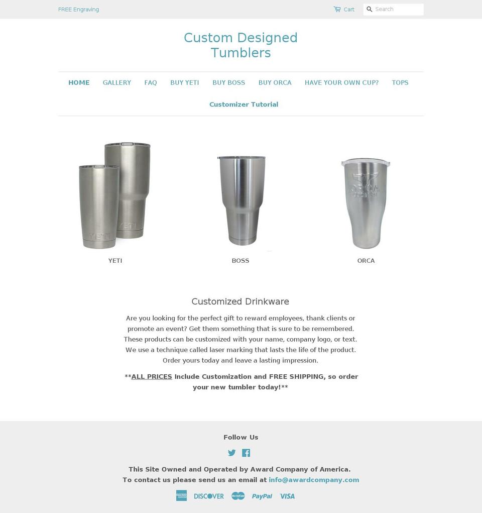 customdesignedtumblers.com shopify website screenshot