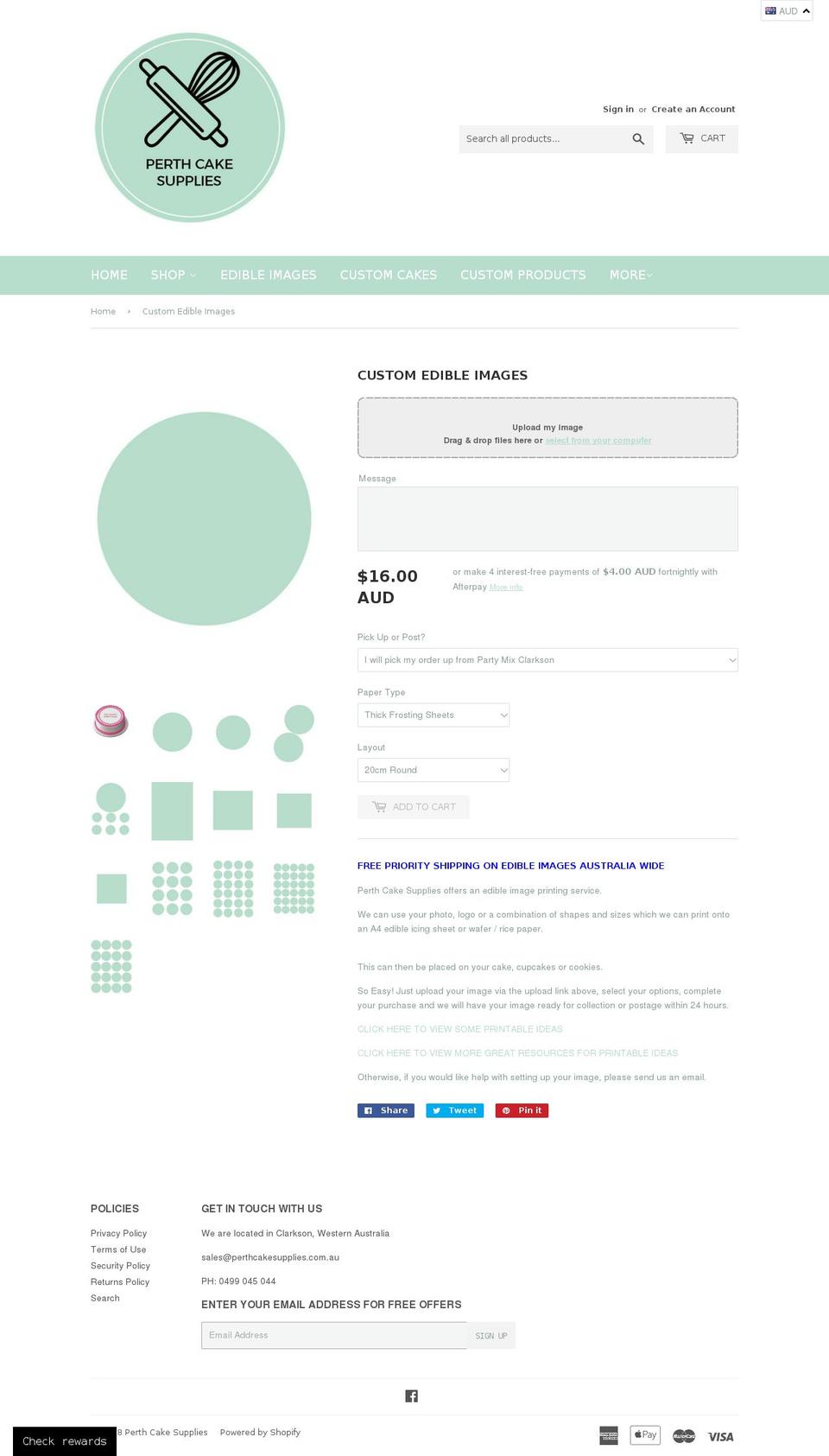 customedibleimagesperth.com — Shopify storefront screenshot