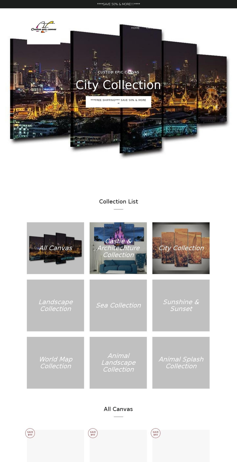 customepiccanvas.com — Shopify storefront screenshot