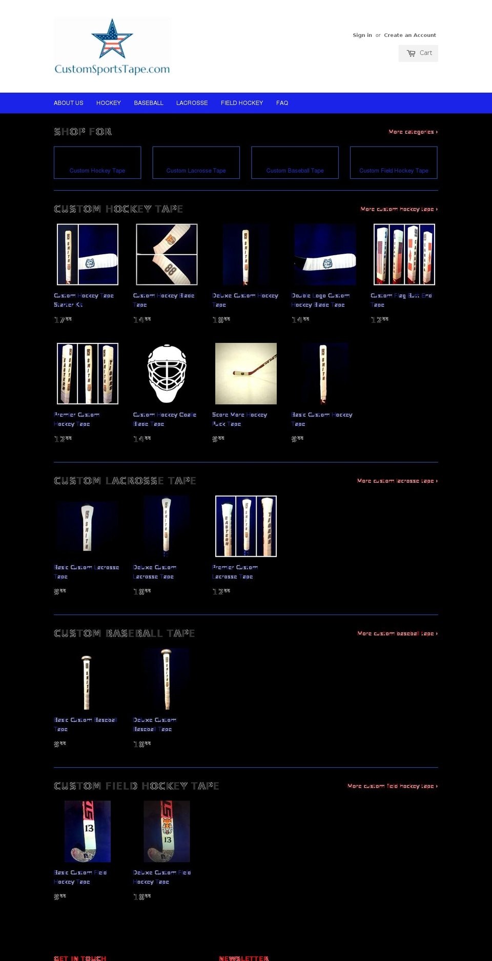 customfieldhockeytape.com shopify website screenshot