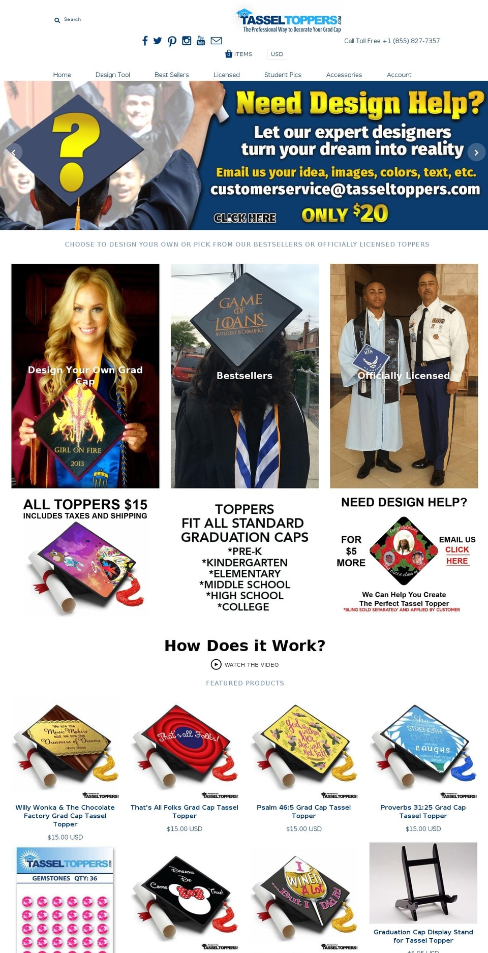 customgraduationcaps.com shopify website screenshot