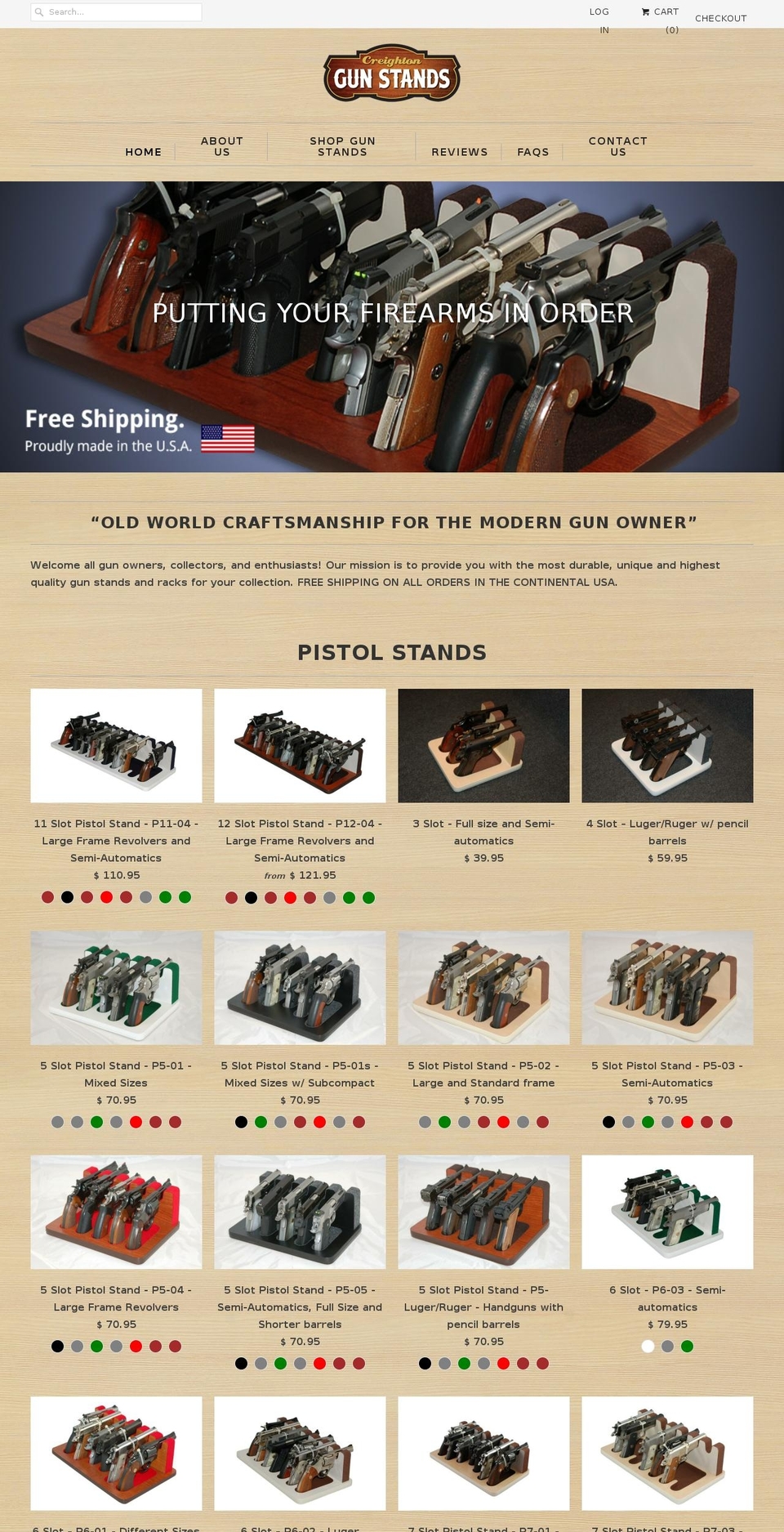 customgunstands.com shopify website screenshot