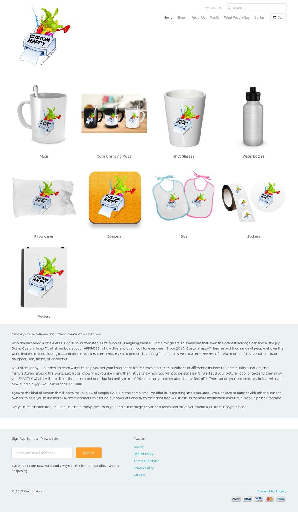 customhappy.com shopify website screenshot