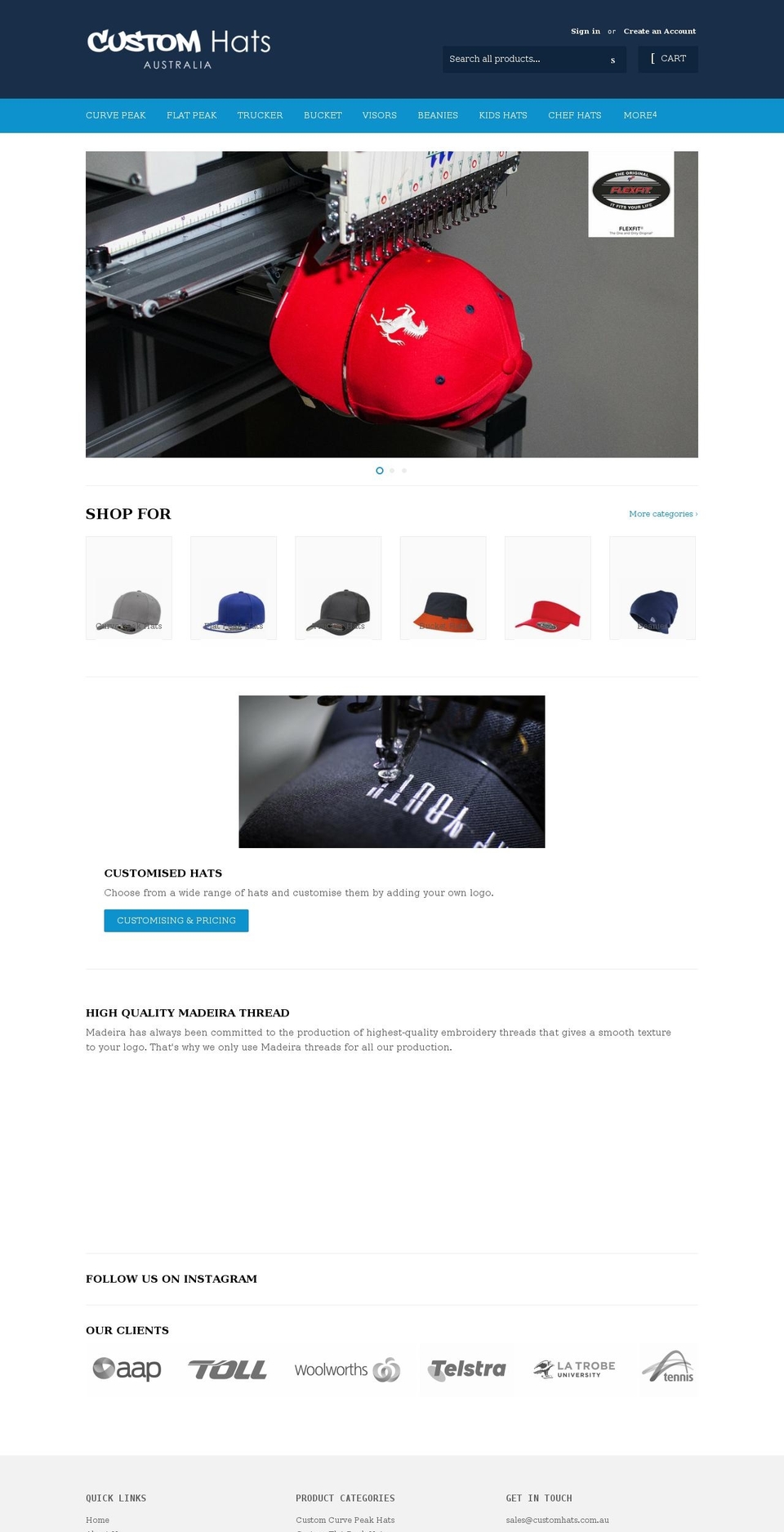 customhats.com.au shopify website screenshot