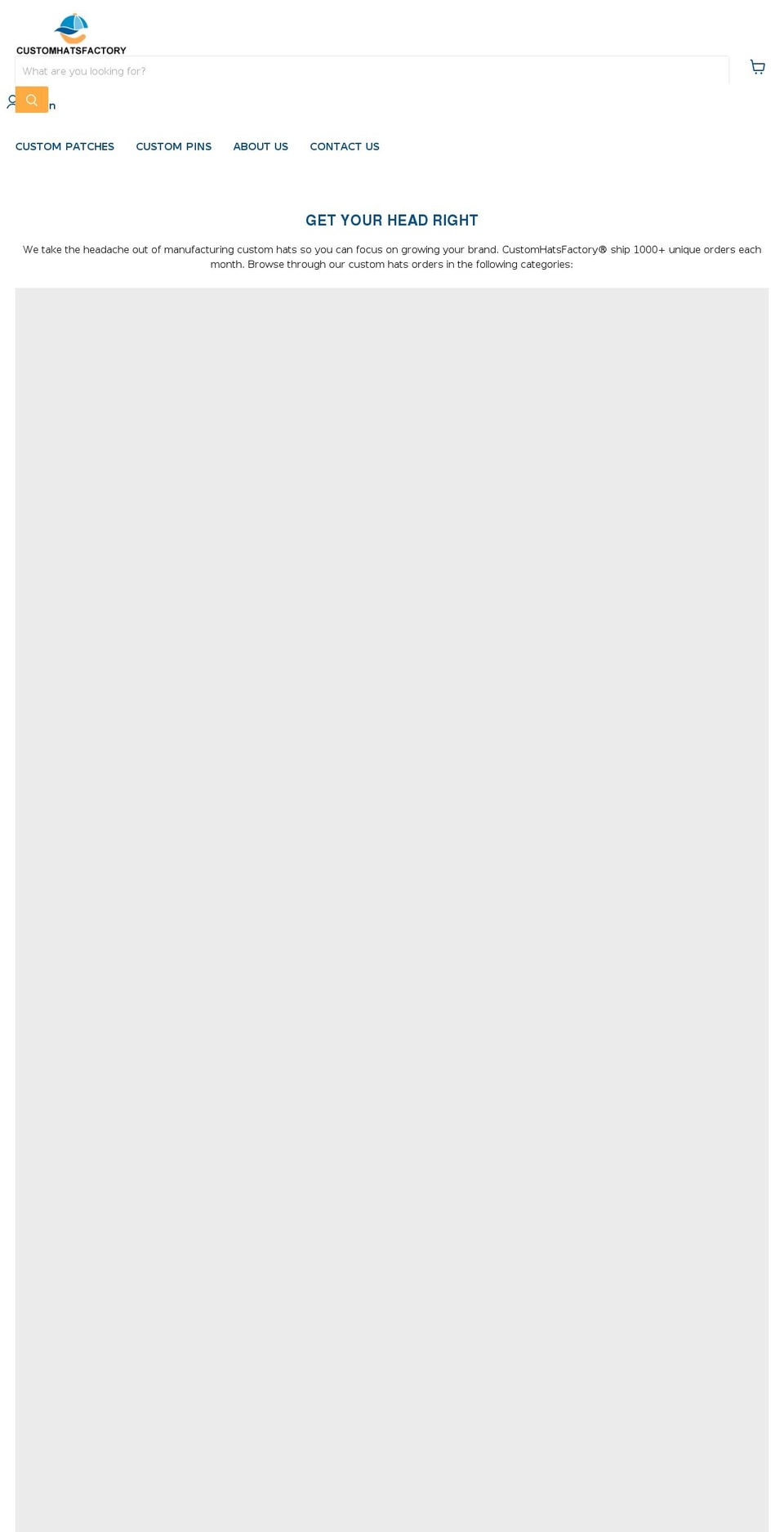 customhatsfactory.com shopify website screenshot