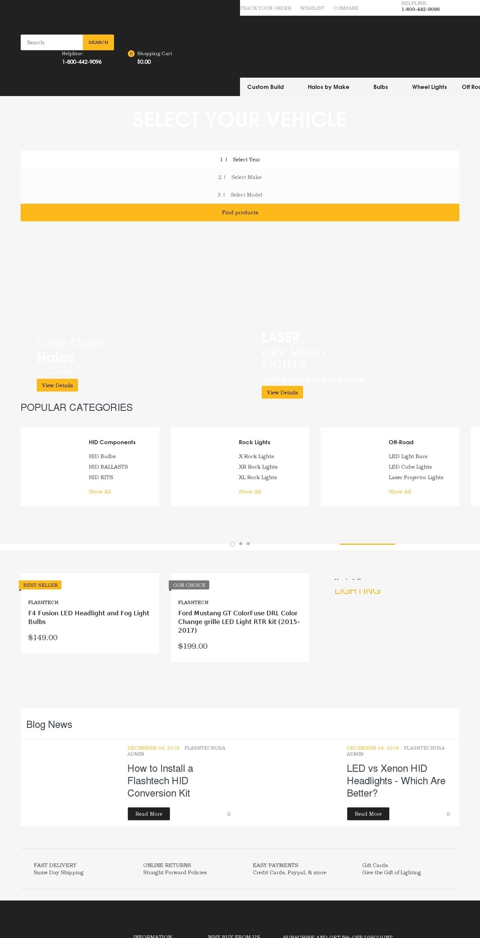 customheadlightstore.com shopify website screenshot
