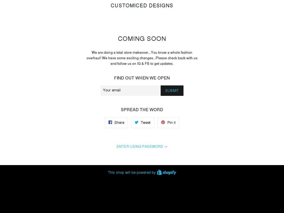 customiceddesigns.com shopify website screenshot