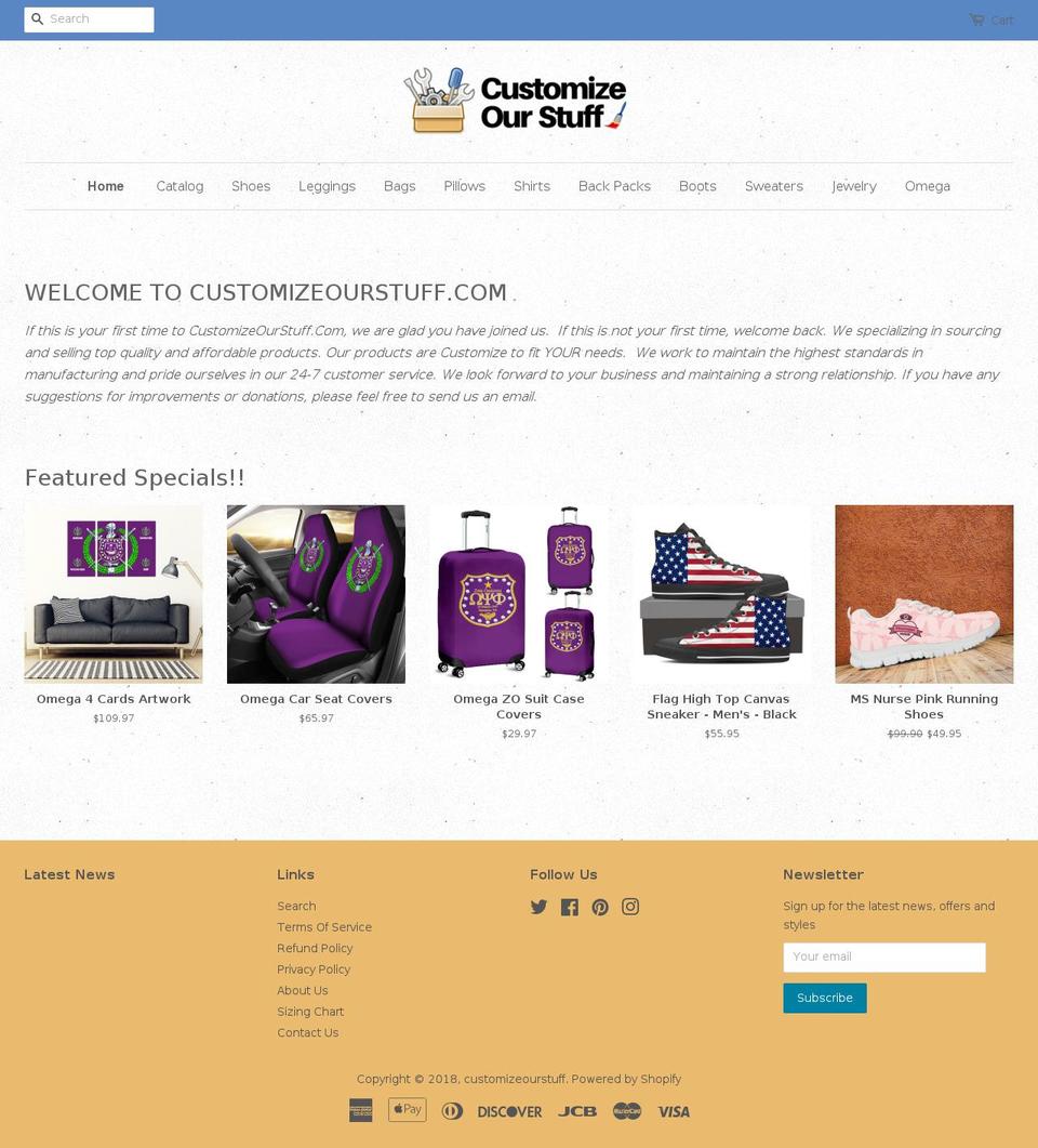 customizeourstuff.com shopify website screenshot