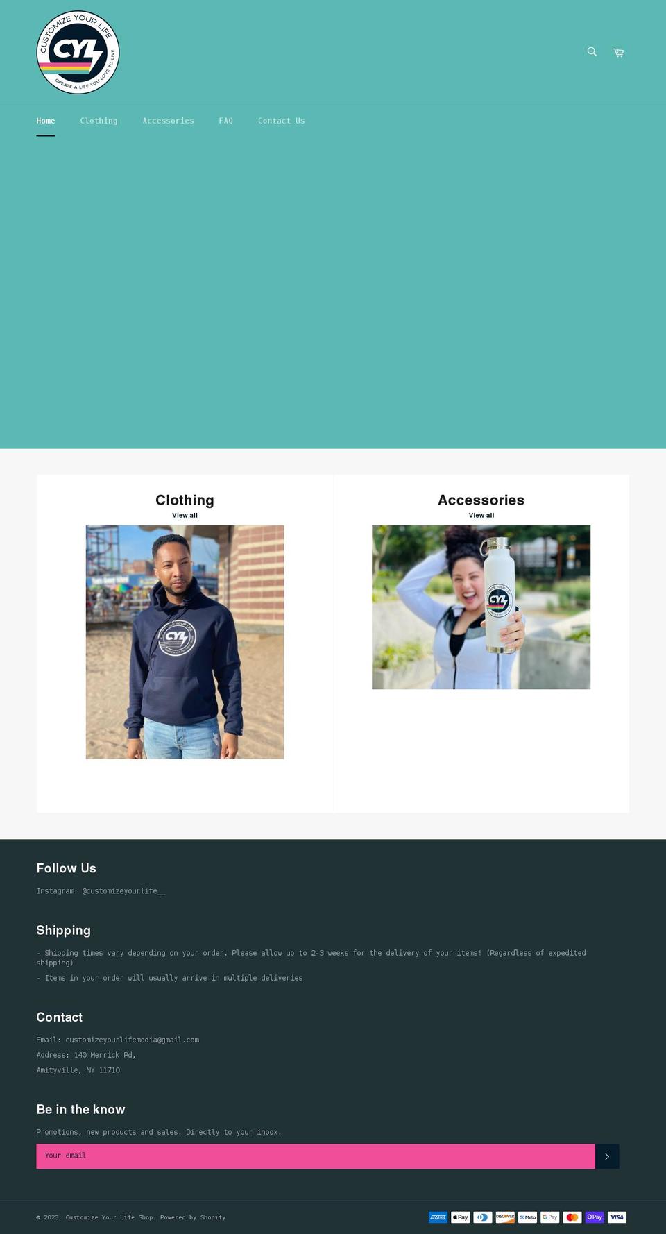 customizeyourlifeshop.com shopify website screenshot