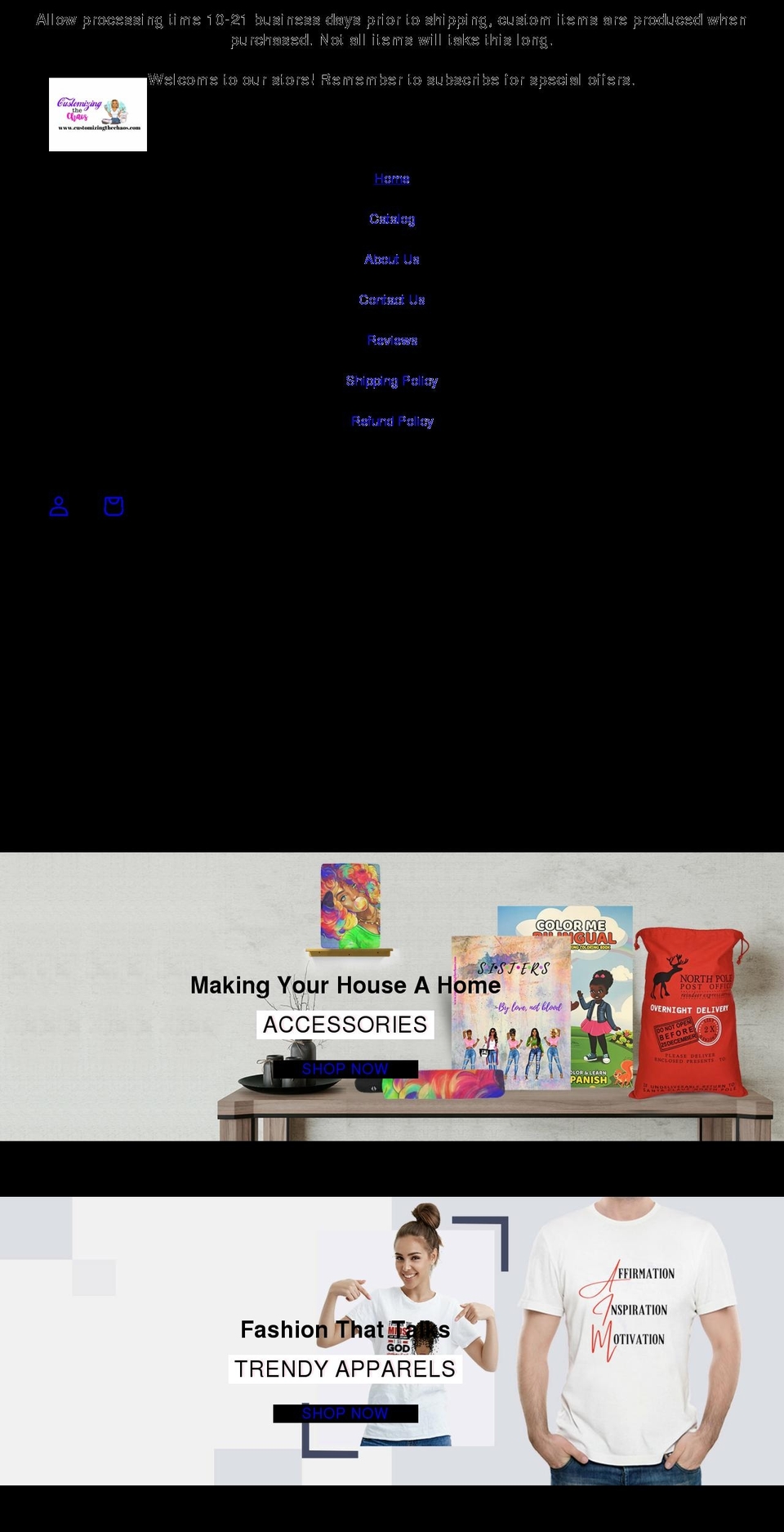customizingthechaos.com shopify website screenshot