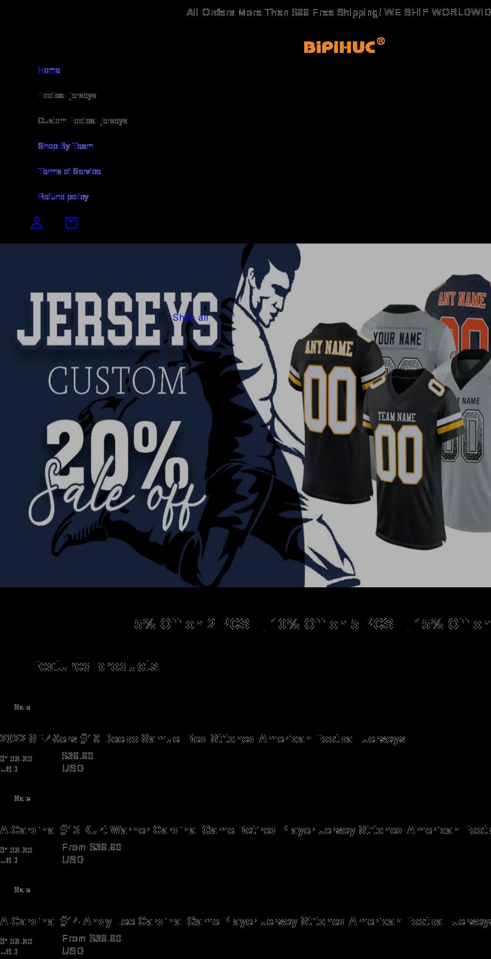 customjerseys.info shopify website screenshot