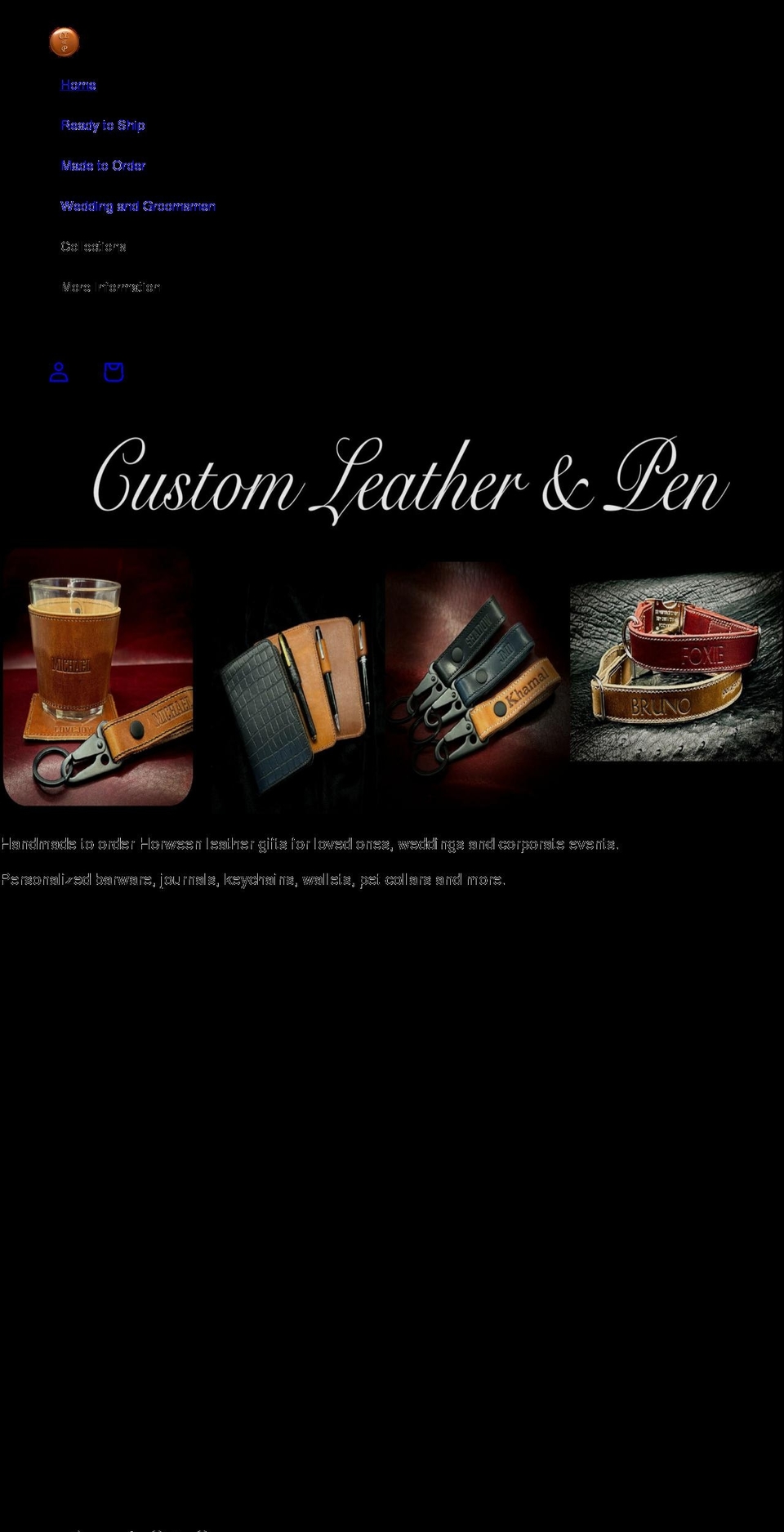 customleatherandpen.com shopify website screenshot