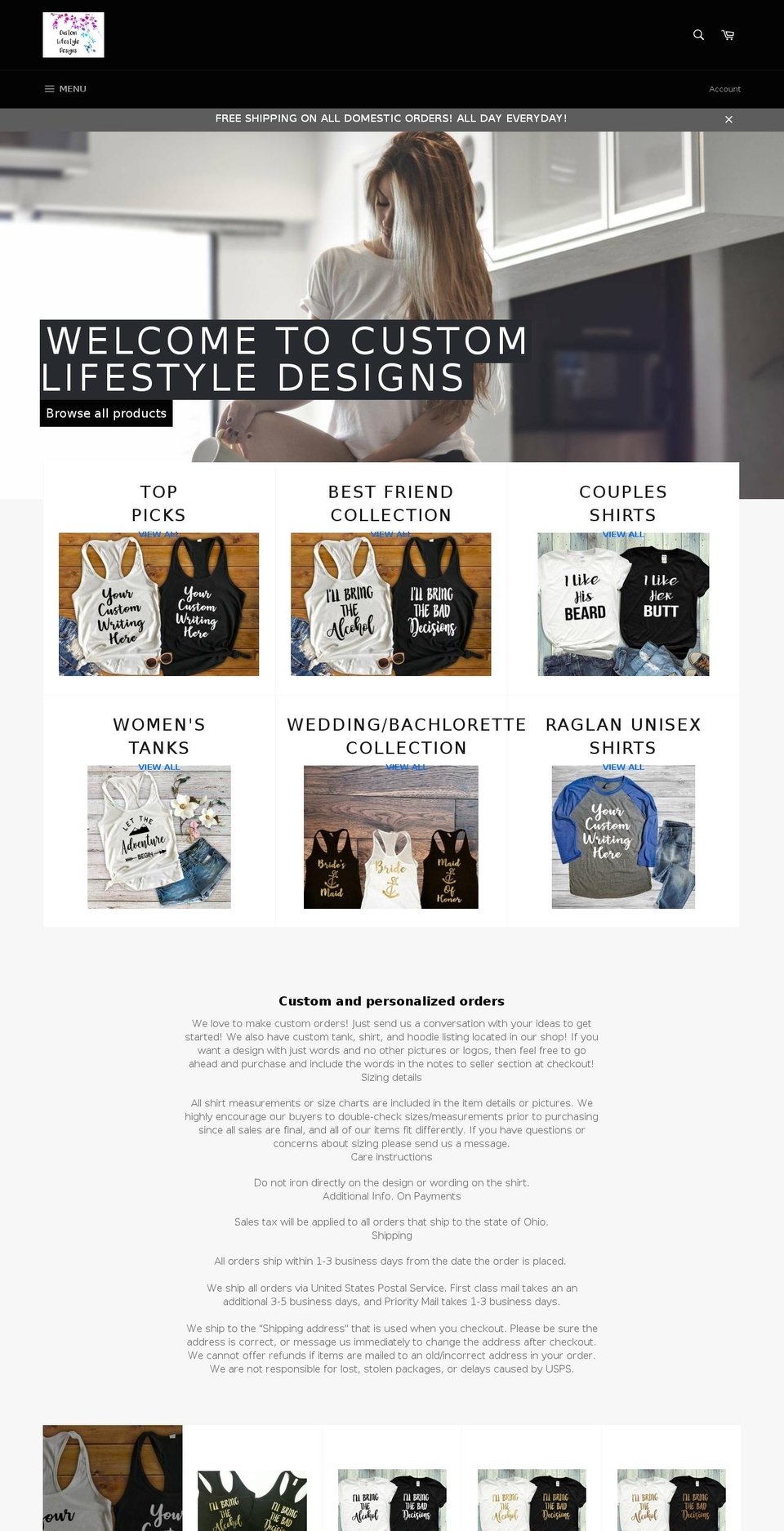 customlifestyledesigns.com shopify website screenshot