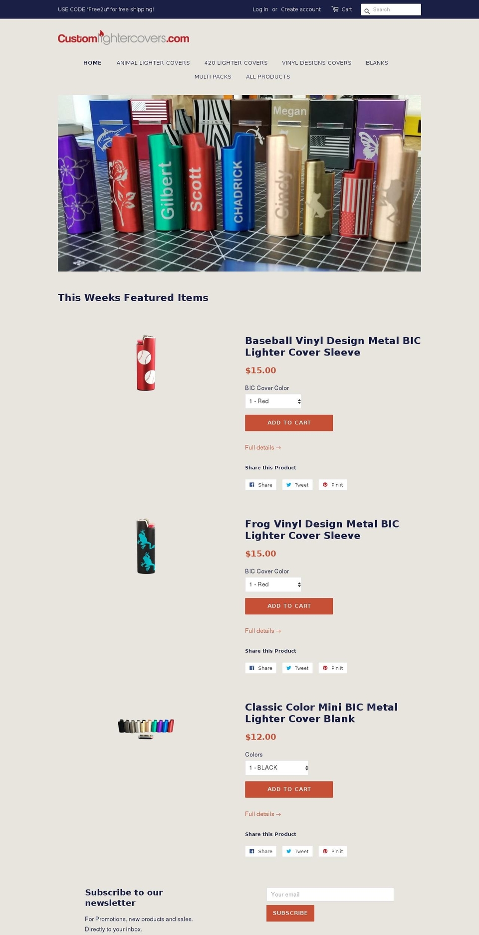 customlightercovers.com — Shopify storefront screenshot