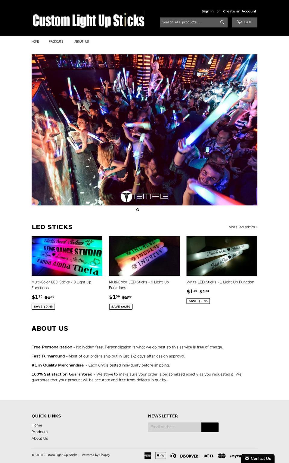 customlightupsticks.com — Shopify storefront screenshot