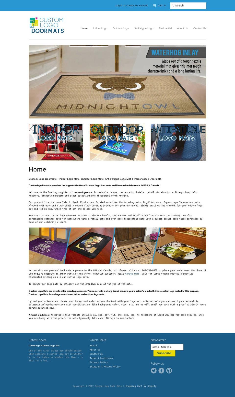 customlogodoormats.com shopify website screenshot