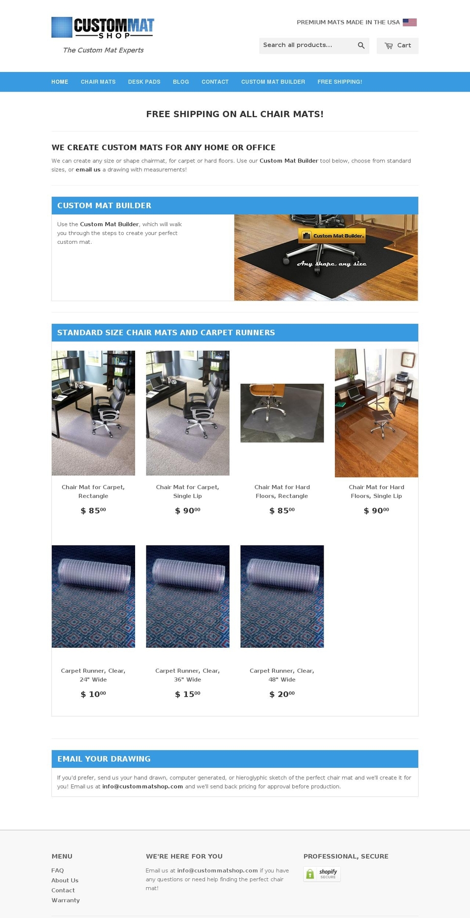custommatshop.com shopify website screenshot