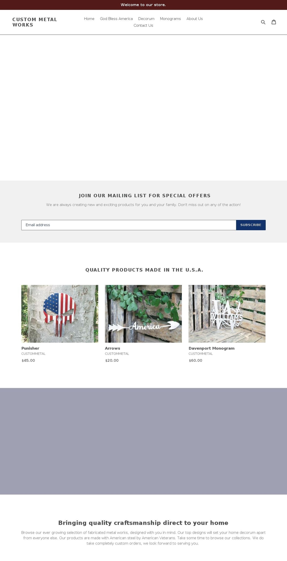 custommetalworksusa.com — Shopify storefront screenshot