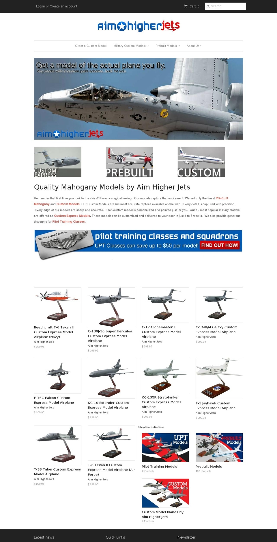 custommodelplanes.com shopify website screenshot