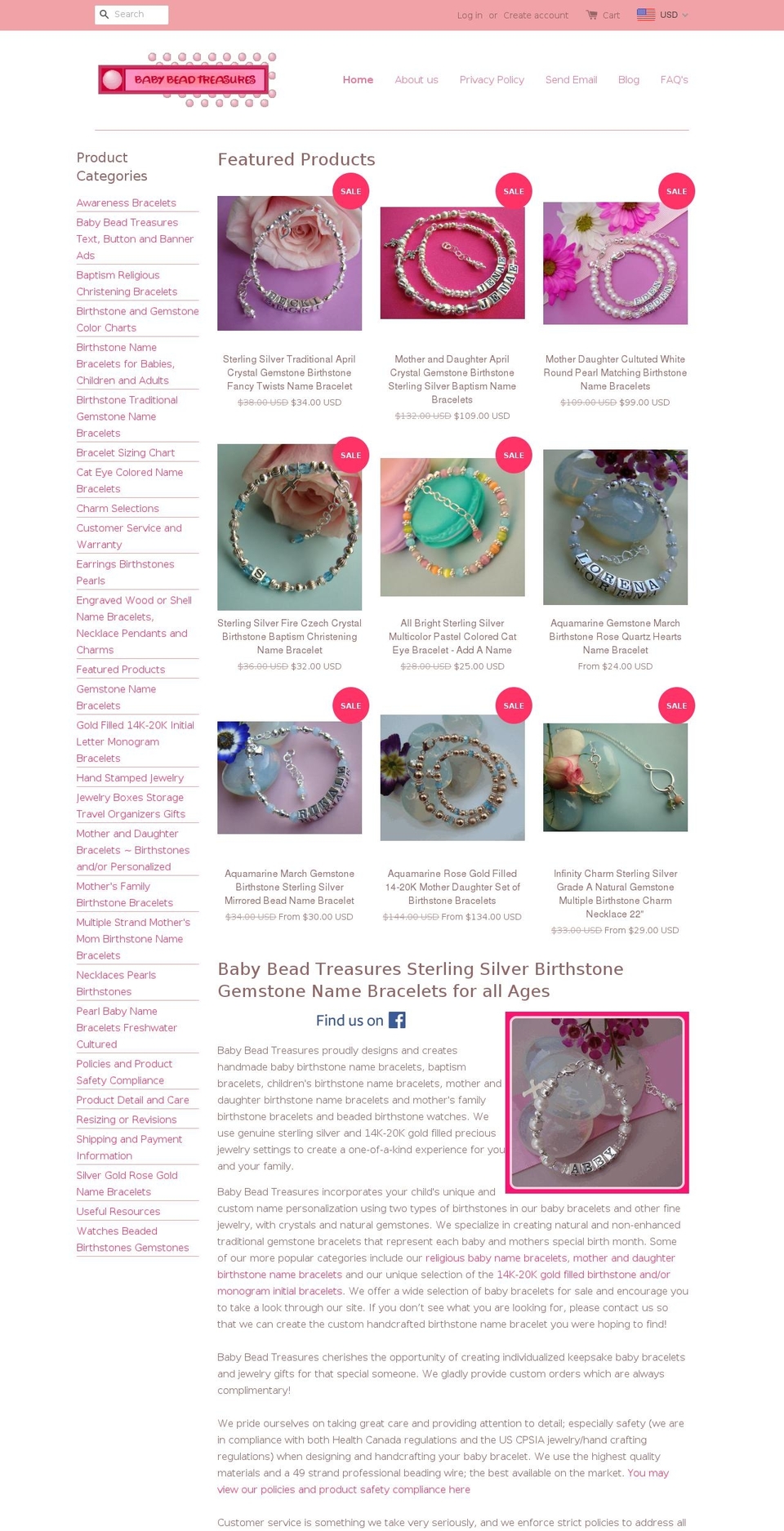 customnamebracelets.com shopify website screenshot