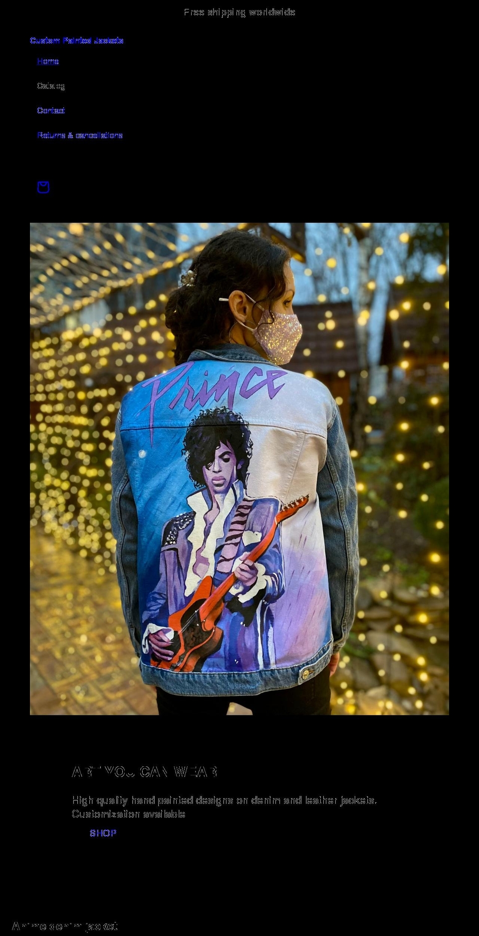custompaintedjackets.net shopify website screenshot