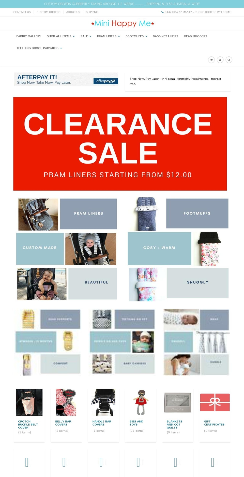 custompramliners.com — Shopify storefront screenshot