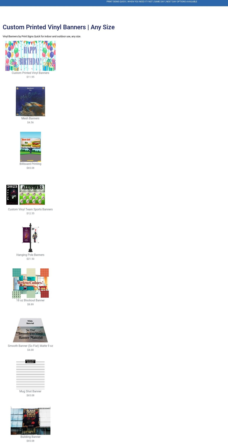 customprintedbanners.com shopify website screenshot