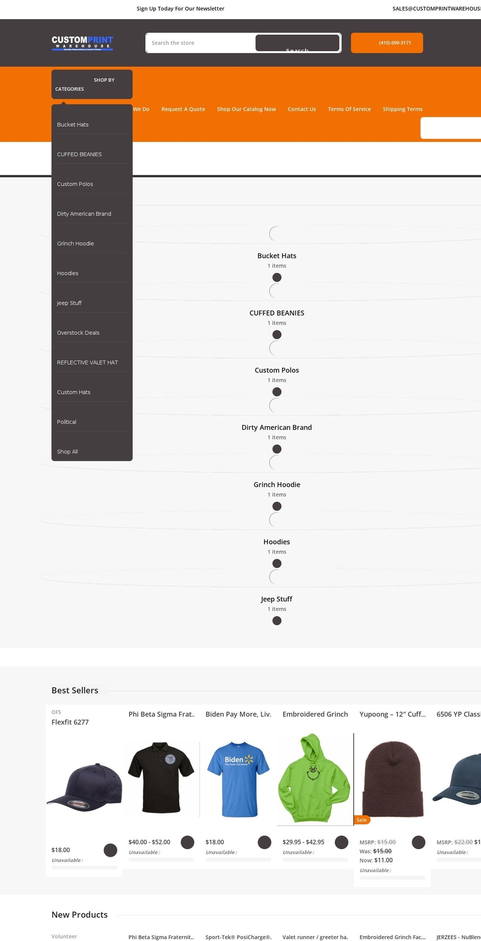 customprintwarehouse.net shopify website screenshot
