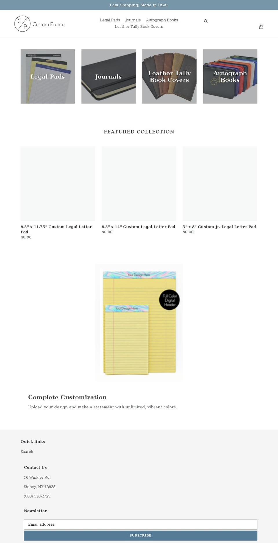 custompronto.com shopify website screenshot