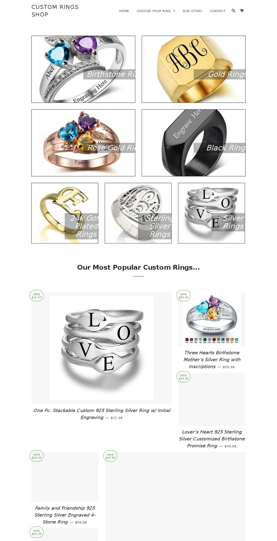 customrings.net shopify website screenshot