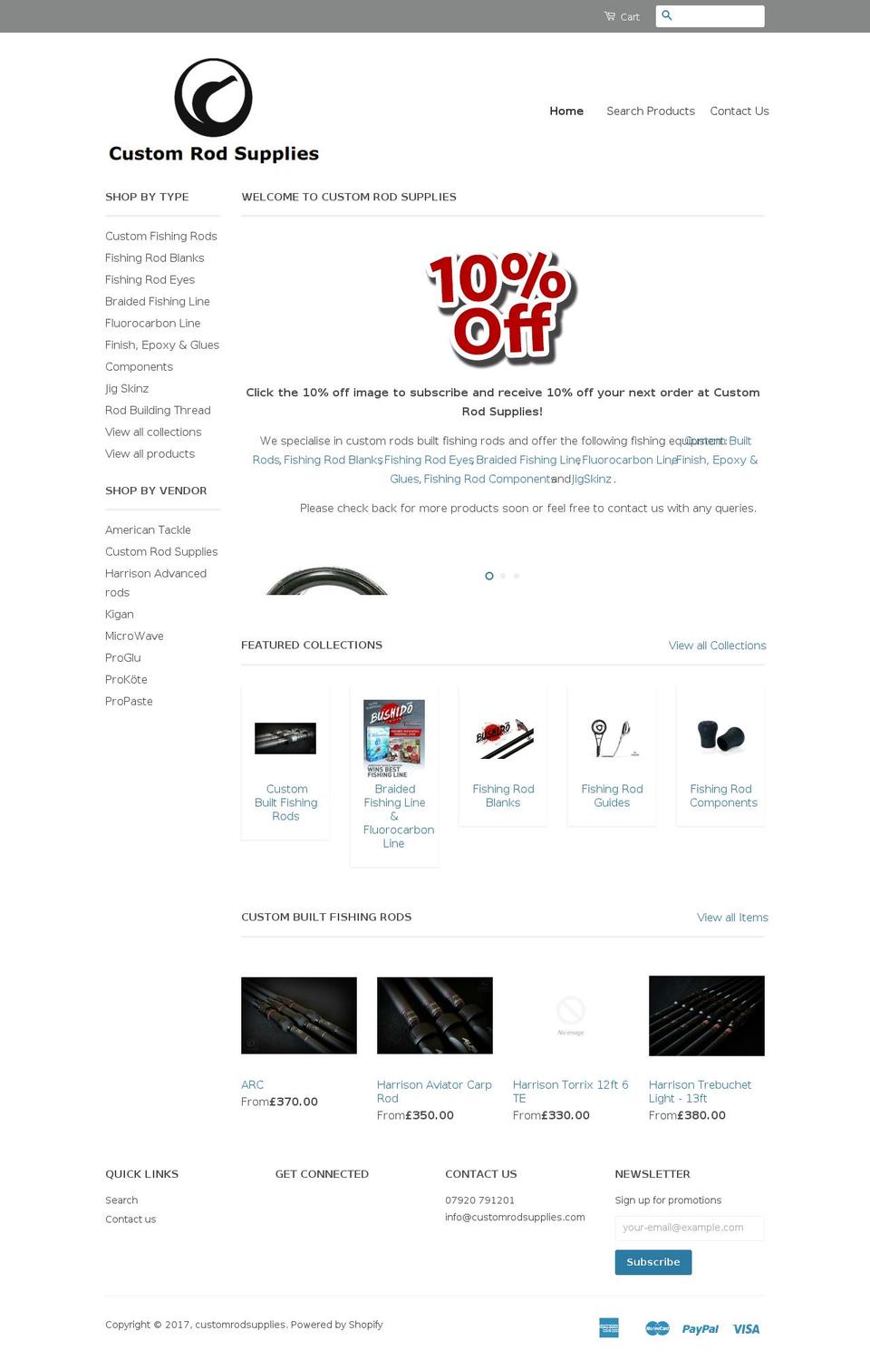 customrodsupplies.com shopify website screenshot