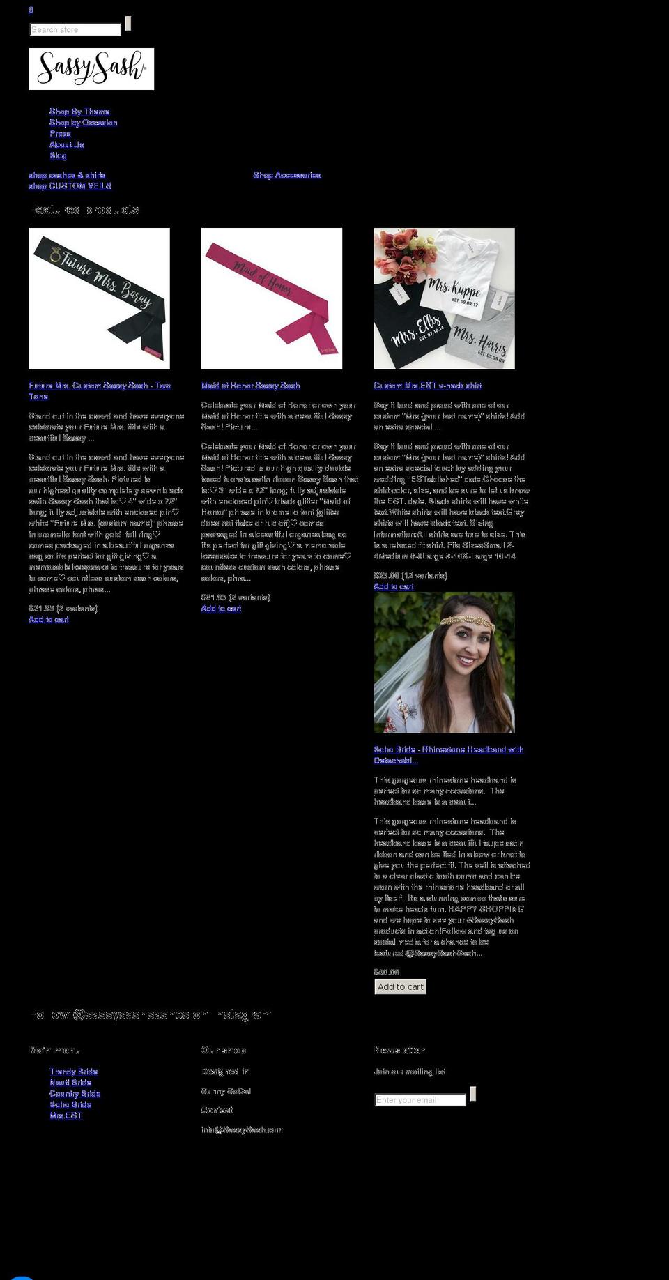 SassySash Shopify theme site example customsassysash.com