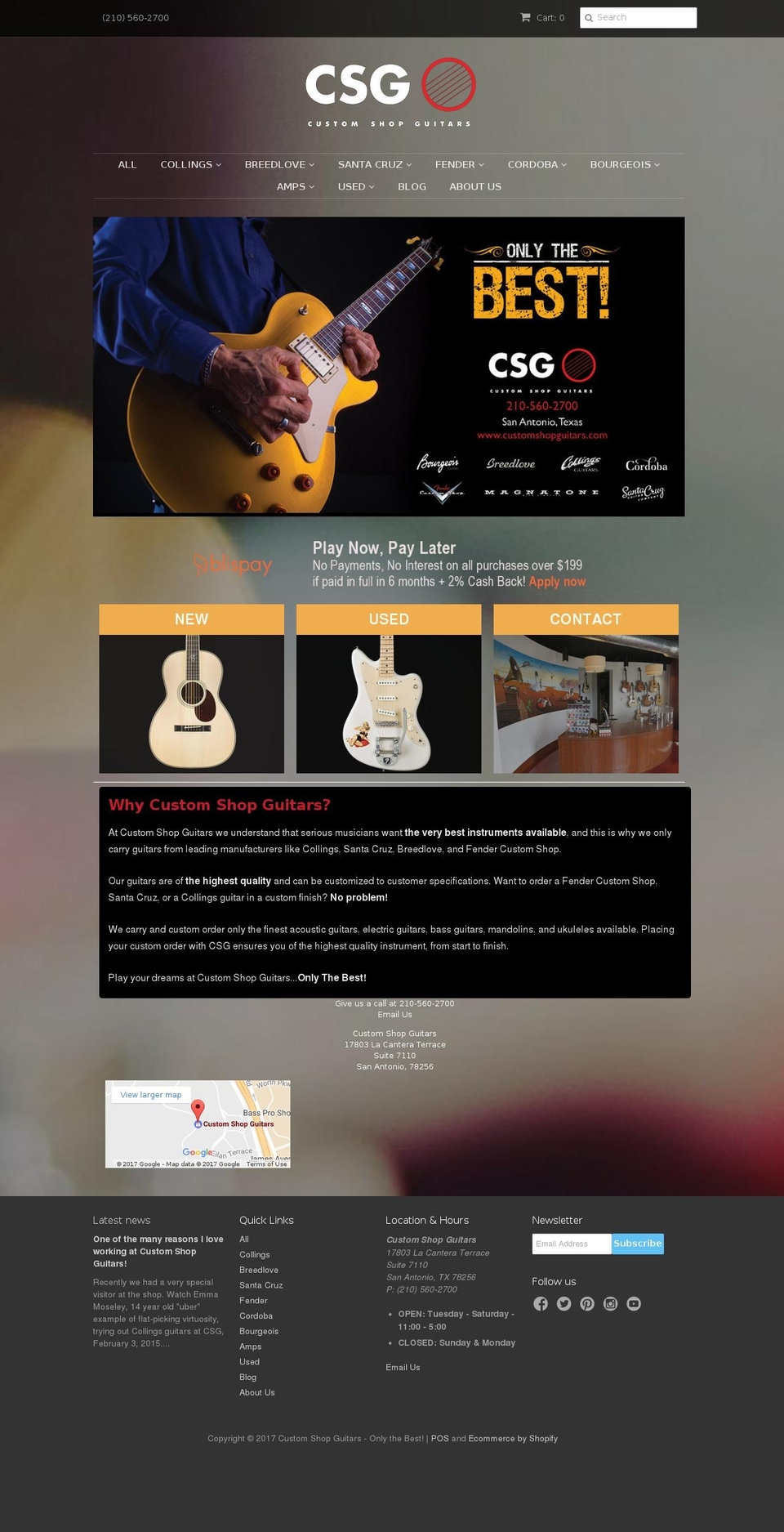 customshopguitarworks.com shopify website screenshot