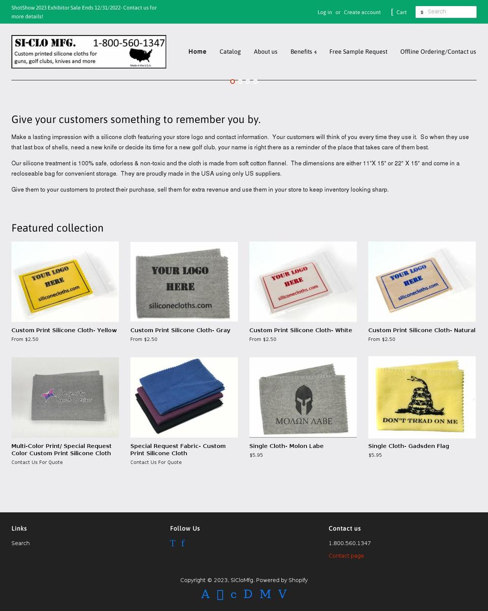customsiliconecloths.com — Shopify storefront screenshot