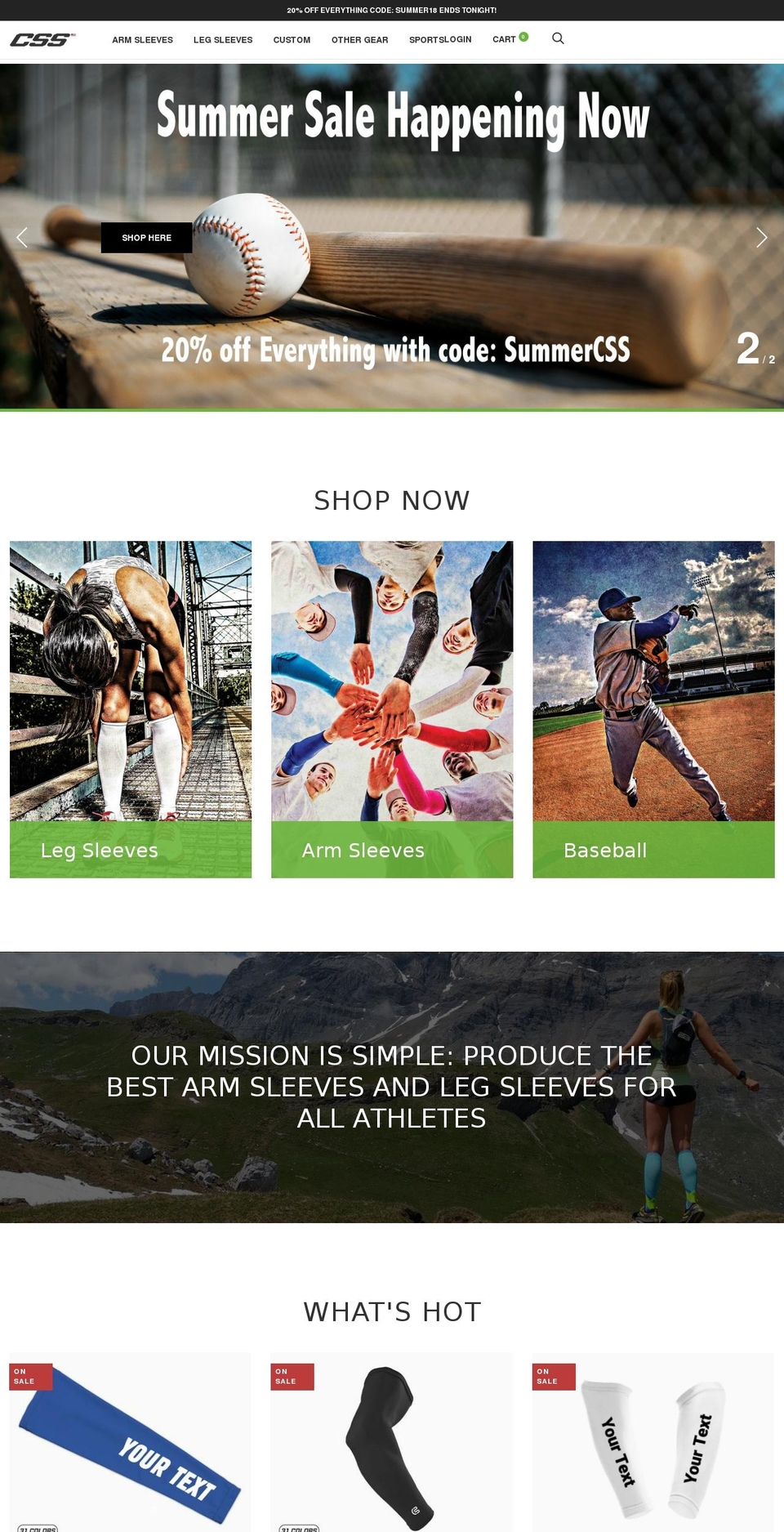 customsportssleeves.com — Shopify storefront screenshot