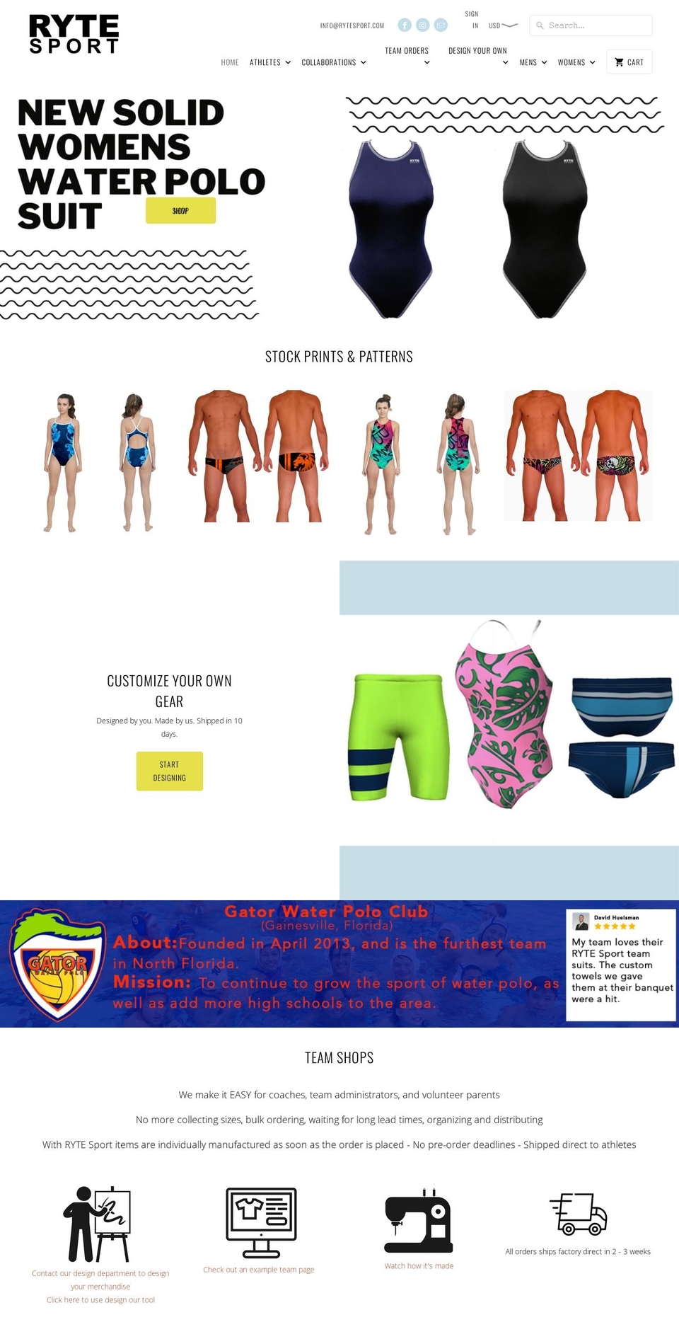 customteamswimwear.com — Shopify storefront screenshot