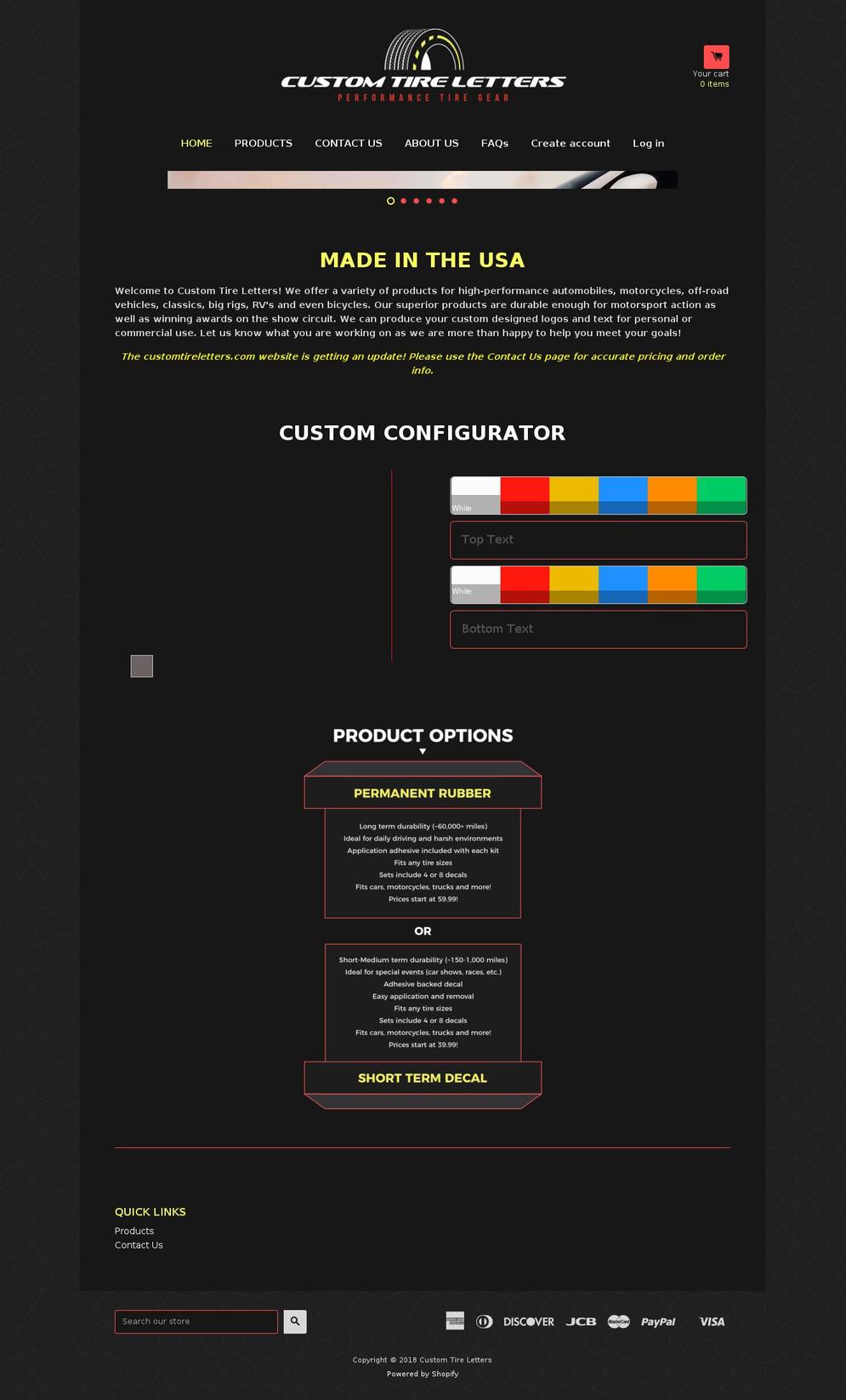 customtireletters.com shopify website screenshot