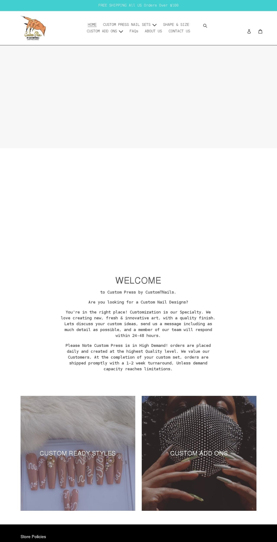 customtnailshop.com shopify website screenshot