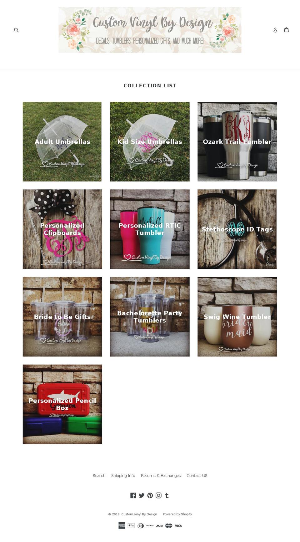 customvinylbydesign.com — Shopify storefront screenshot