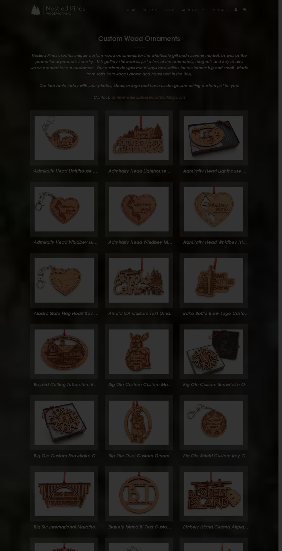 customwoodornaments.com — Shopify storefront screenshot